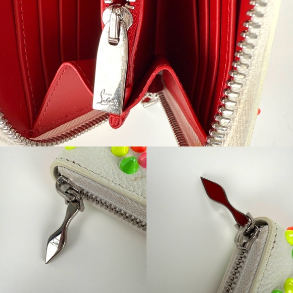 Sold Christian Louboutin Panettone Spike Loubinthesky White Leather Neon Wallet - Picture 10 of 10